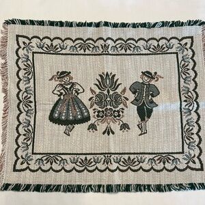 Vintage Elegant Tapestry Dining Table Linen Folk Art Dancing Couple